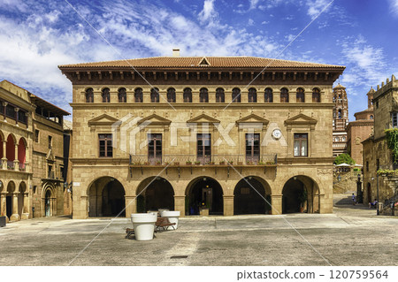 Plaza Mayor, main square in Poble Espanyol, Barcelona, Catalonia, Spain Plaza Mayor, main square in Poble Espanyol, Barcelona, Catalonia, Spain 120759564