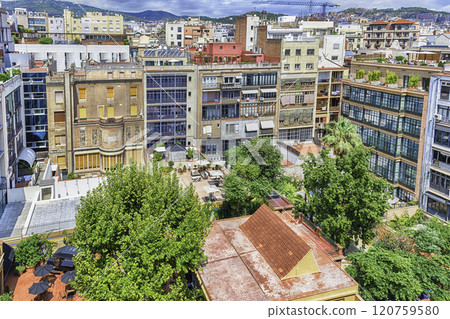 Aerial view over an inner courtyard in Barcelona, Catalonia, Spain 120759580