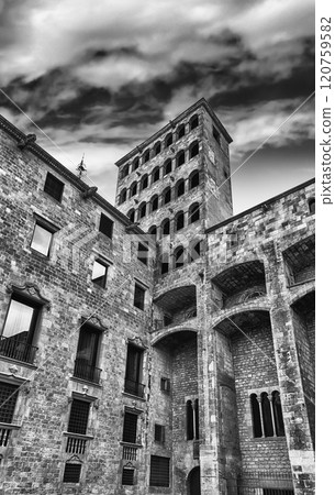 King's Martin Watchtower, landmark in Gothic Quarter, Barcelona, Catalonia, Spain 120759582