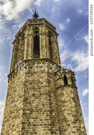 Tower on the top of the Barcelona Cathedral, Catalonia, Spain Tower on the top of the Barcelona Cathedral, Catalonia, Spain 120759584