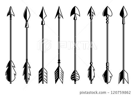 Set of archer arrows. Design element for logo, label, sign. Vector illustration 120759862