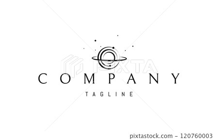 Vector logo with an abstract image of a planet with an orbit against a background of stars. Vector logo with an abstract image of a planet with an orbit against a background of stars. 120760003
