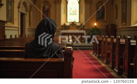 woman praying in church. religion, faith, spirituality, religion, god. religion, spirituality, spirituality, faith and god 120760159