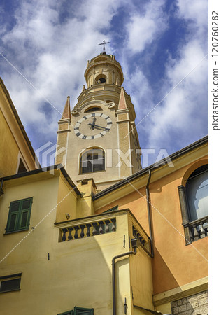 Bell tower of the romanic Cathedral of Sanremo, Italy 120760282