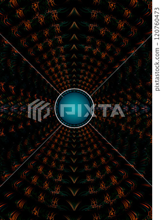 Futuristic color image of the surface with a crater. Structural surface of a volumetric image with a round blue bottom. Futuristic color image of the surface with a crater. Structural surface of a volumetric image with a round blue bottom. 120760473