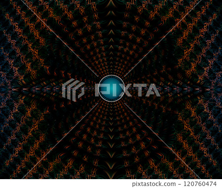 Futuristic color image of the surface with a crater. Structural surface of a volumetric image with a round blue bottom. Futuristic color image of the surface with a crater. Structural surface of a volumetric image with a round blue bottom. 120760474