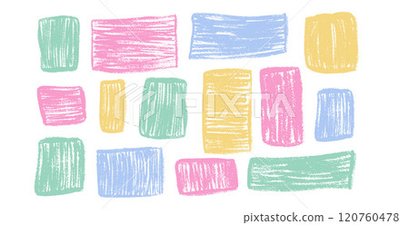 Crayon rectangle shape for text. Chalk blank templates. Scribble naive style geometric elements. Square frames for collage. Hand drawn vector illustration set on white background. Crayon rectangle shape for text. Chalk blank templates. Scribble naive style geometric elements. Square frames for collage. Hand drawn vector illustration set on white background. 120760478