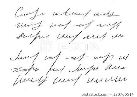 Handwritten scribble letter. Freehand text note. Unreadable doodle write by pen isolated on white background. Illegible cursive script message. Vector hand drawn illustration. Handwritten scribble letter. Freehand text note. Unreadable doodle write by pen isolated on white background. Illegible cursive script message. Vector hand drawn illustration. 120760514