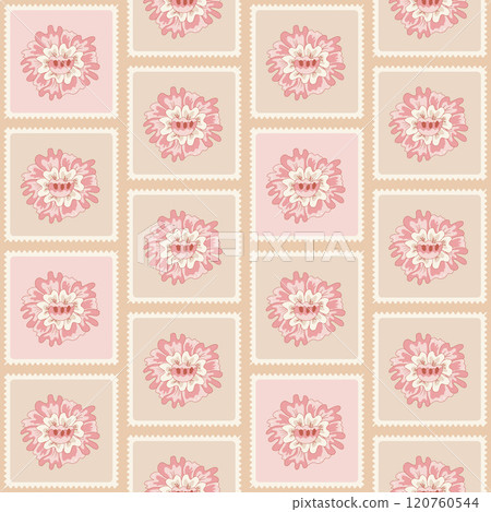 Chintz floral postal seamless pattern. Modern flower in rectangle frames endless background. Farmhouse continuous ornament with wildflower motif. Vector hand drawn illustration. Chintz floral postal seamless pattern. Modern flower in rectangle frames endless background. Farmhouse continuous ornament with wildflower motif. Vector hand drawn illustration. 120760544