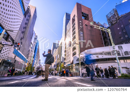 Tokyo cityscape in Japan, December. Ginza Hokoten is crowded with foreign tourists. Redevelopment continues, San-ai is demolished, and four other areas are being redeveloped. Tokyo cityscape in Japan, December. Ginza Hokoten is crowded with foreign tourists. Redevelopment continues, San-ai is demolished, and four other areas are being redeveloped. 120760764