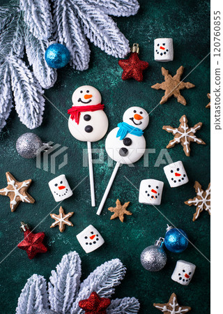 Christmas candy marshmallow in shape of snowman 120760855