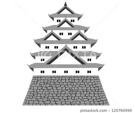Illustration of a Japanese castle with a five-story, five-storey castle tower 120760999