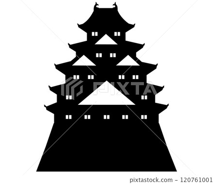 日本城堡黑白剪影插圖的五層、五層城堡塔樓 日本城堡黑白剪影插圖的五層、五層城堡塔樓 120761001