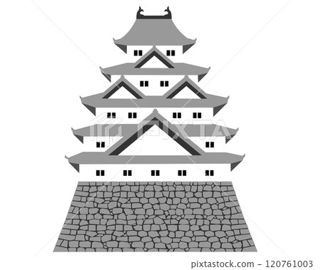 Illustration of a Japanese castle with a five-story, five-storey castle tower 120761003