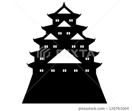 日本城堡黑白剪影插圖的五層、五層城堡塔樓 日本城堡黑白剪影插圖的五層、五層城堡塔樓 120761004