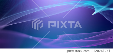 Vivid neon swirls blend in a purple backdrop, creating a dynamic atmosphere. Soft waves of light dance through the scene, adding depth and intrigue. 120761251