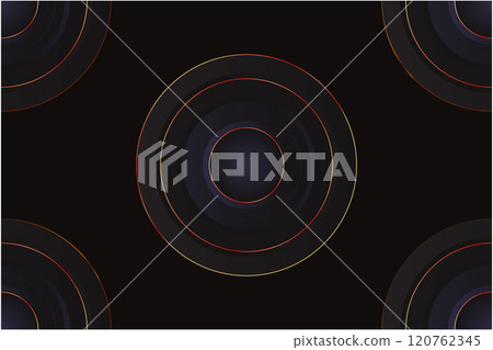 Abstract black circle shape with golden glowing frame, glittering particles and light effect 120762345