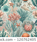 Illustration of a vibrant coral reef with diverse marine life in an underwater ecosystem 120762405