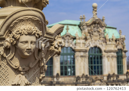 Architectural details at public spaces of Zwinger palace, Dresden, Germany 120762413
