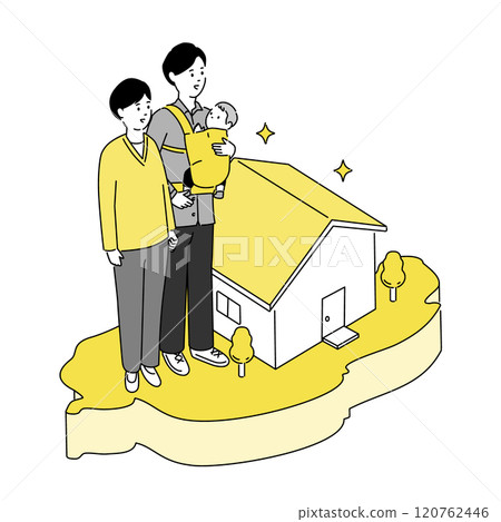 Map of Shiga prefecture and young family and house illustration, vector 120762446