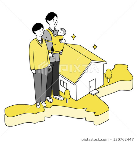 三重縣地圖和年輕家庭/房屋插圖、向量 120762447
