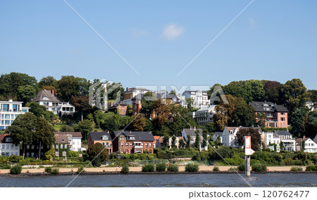 Panoramic view of Hamburg city with the Elbe river. Germany. Panoramic view of Hamburg city with the Elbe river. Germany. 120762477
