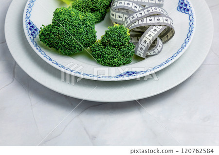 Concept of healthy eating and weight loss. Plate of broccoli. Concept of healthy eating and weight loss. Plate of broccoli. 120762584