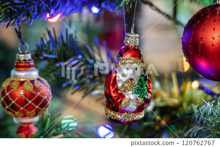 Christmas tree decorated with balls and gerland. 120762767