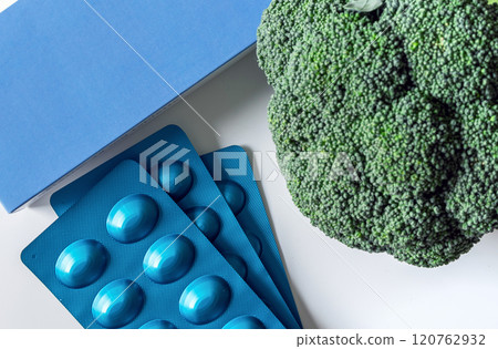 Medical concept. Blue drugs blister packaging. 120762932