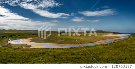 View Over Achnahaird Beach Near Village Brae Of Achnahaird At The Coast Of The Highlands In Scotland, UK 120763157