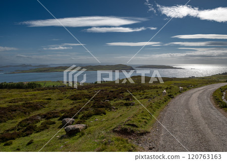 Atlantic Coast With Summer Isles, Isle Ristol And Eilean Mullagrach Near Village Altandhu In The Highlands Of Scotland, UK Atlantic Coast With Summer Isles, Isle Ristol And Eilean Mullagrach Near Village Altandhu In The Highlands Of Scotland, UK 120763163