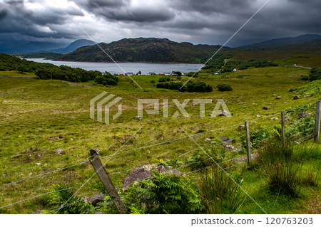 Village Kenmore On The Applecross Peninsula With Atlantic Coast Of Loch Torridon At The Highlands Of Scotland, UK 120763203