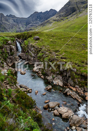 Valley Glen Brittle With River Brittle And Waterfalls With Fairy Pools On The Isle Of Skye In Scotland, UK 120763218