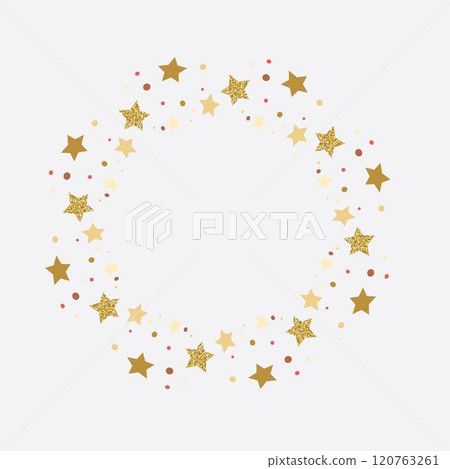 Round gold frame made of gold stars. Star brush. Design for cards, posters, flyers for New Year, Christmas. Vector 120763261