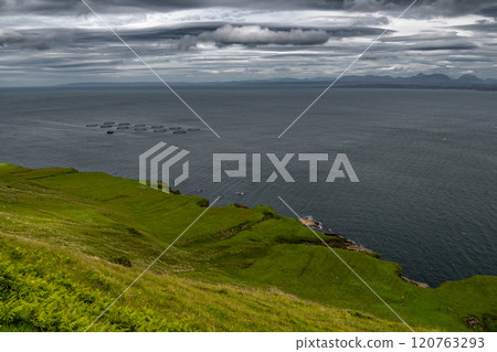 Atlantic Coast With Aquaculture On The Isle Of Skye In Scotland, UK Atlantic Coast With Aquaculture On The Isle Of Skye In Scotland, UK 120763293