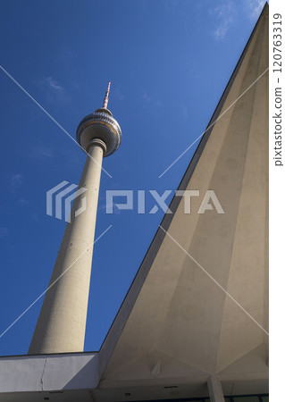 Fernsehturm television tower in central Berlin, Germany 120763319
