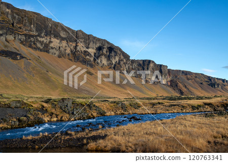 Mountain and a river, south Iceland Mountain and a river, south Iceland 120763341