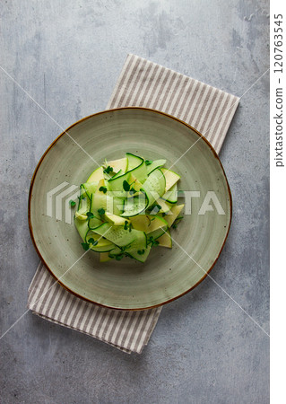 Spring, green salad, cucumber with apple, top view, close-up, no people, microselen radish, healthy eating, spring salad, georgian salad, gazaphuli, Spring, green salad, cucumber with apple, top view, close-up, no people, microselen radish, healthy eating, spring salad, georgian salad, gazaphuli, 120763545