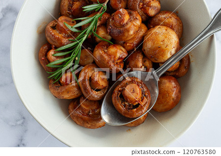 fried mushrooms, with spices, in soy sauce, vegetarian food, homemade, no people, 120763580