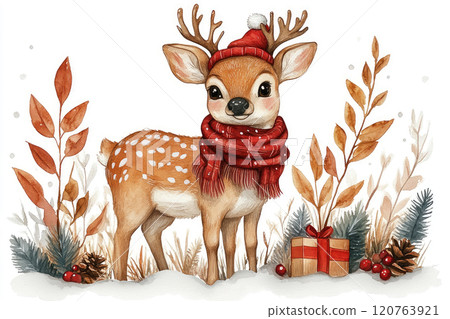 Christmas deer cute happy winter character. 120763921