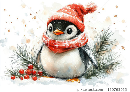 Christmas penguin cute happy winter character. 120763933