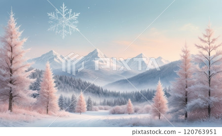 illustration of a snowy landscape illuminated in the morning with an almost magical light illustration of a snowy landscape illuminated in the morning with an almost magical light 120763951