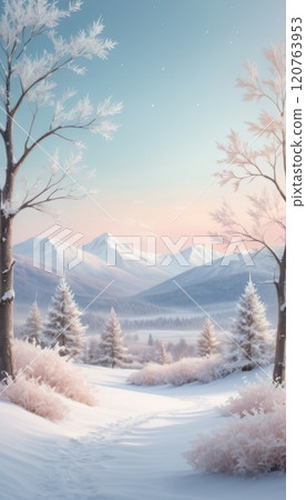 illustration of a snowy landscape illuminated in the morning with an almost magical light illustration of a snowy landscape illuminated in the morning with an almost magical light 120763953