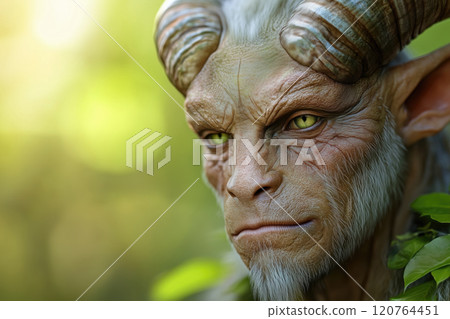 Portrait of satyr in the forest, close-up. 120764451