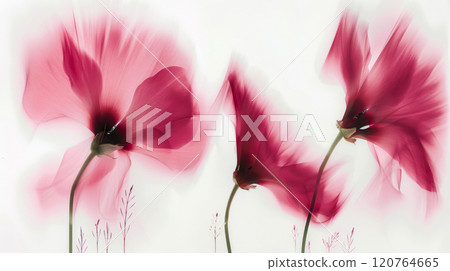 Abstract motion of pink poppies with blurred petals, captured in soft focus with delicate stems and subtle background. Abstract motion of pink poppies with blurred petals, captured in soft focus with delicate stems and subtle background. 120764665