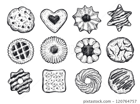 Cookie set hand drawn illustration. Cookie set hand drawn illustration. 120764757