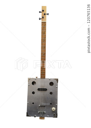 a unique, handcrafted cigar box guitar with a metal body and wooden neck a unique, handcrafted cigar box guitar with a metal body and wooden neck 120765136