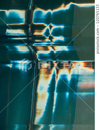 Broken display. Glitch overlay. Color distortion. Blue orange white light flares stripes artifacts dust particles texture scratch defect dark illustration art abstract background. Broken display. Glitch overlay. Color distortion. Blue orange white light flares stripes artifacts dust particles texture scratch defect dark illustration art abstract background. 120765155