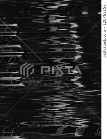 Interference noise. Analog glitch overlay. Black white color waves tv screen static artifacts dust scratch texture bad signal pattern dark illustration art abstract background. 120765158