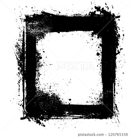 Vector overlay for an old album cover with rough brush strokes and worn texture. Retro frame and abstract splatter pattern for trendy design 120765330